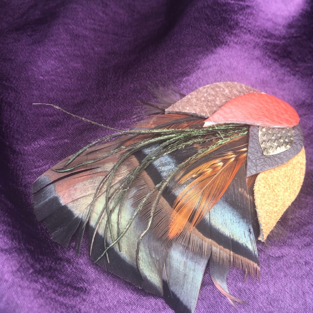 Handmade feather hair piece and earring set
